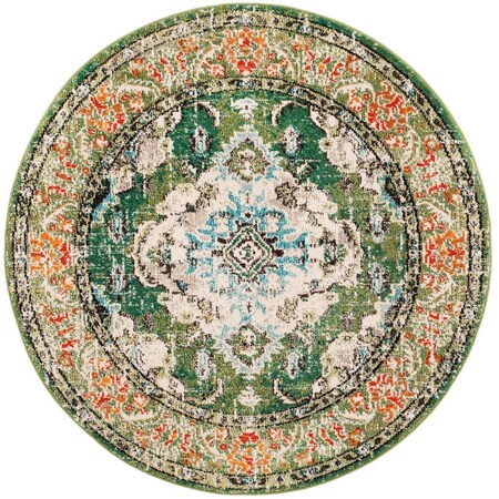 Safavieh 9 x 9 ft. Monaco Power Loomed Round Area Rug; Forest Green & Light Blue MNC243F-9R